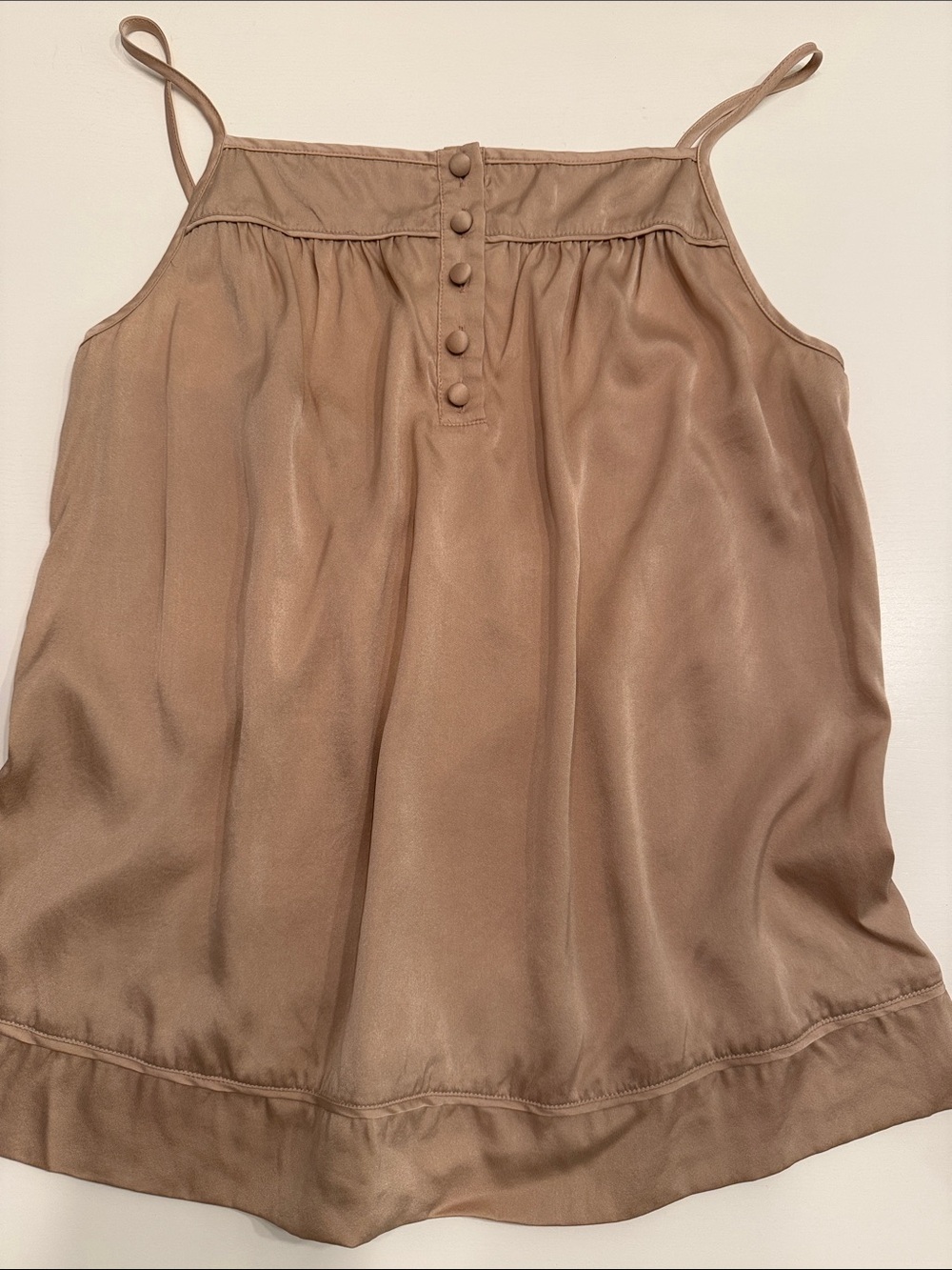 Neutral Taupe Satin Spaghetti-Strap Cami with Button Front